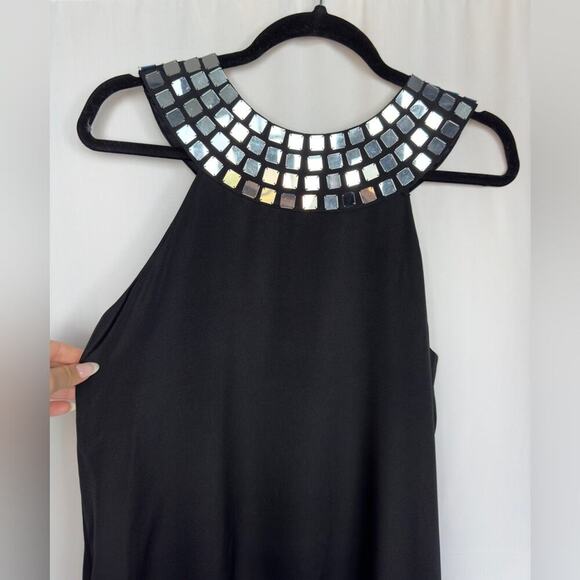 Alice & Olivia Black Lined Silk Dress with Jeweled Collar Size Small - Picture 2 of 8
